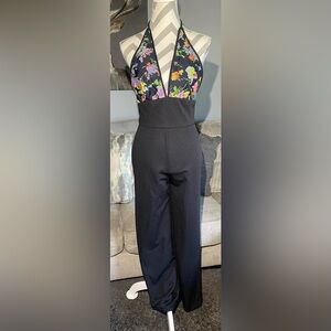 Vintage 70’s Jerell of Texas Floral Halter Top Jumpsuit Wide Leg W Sheer Jacket